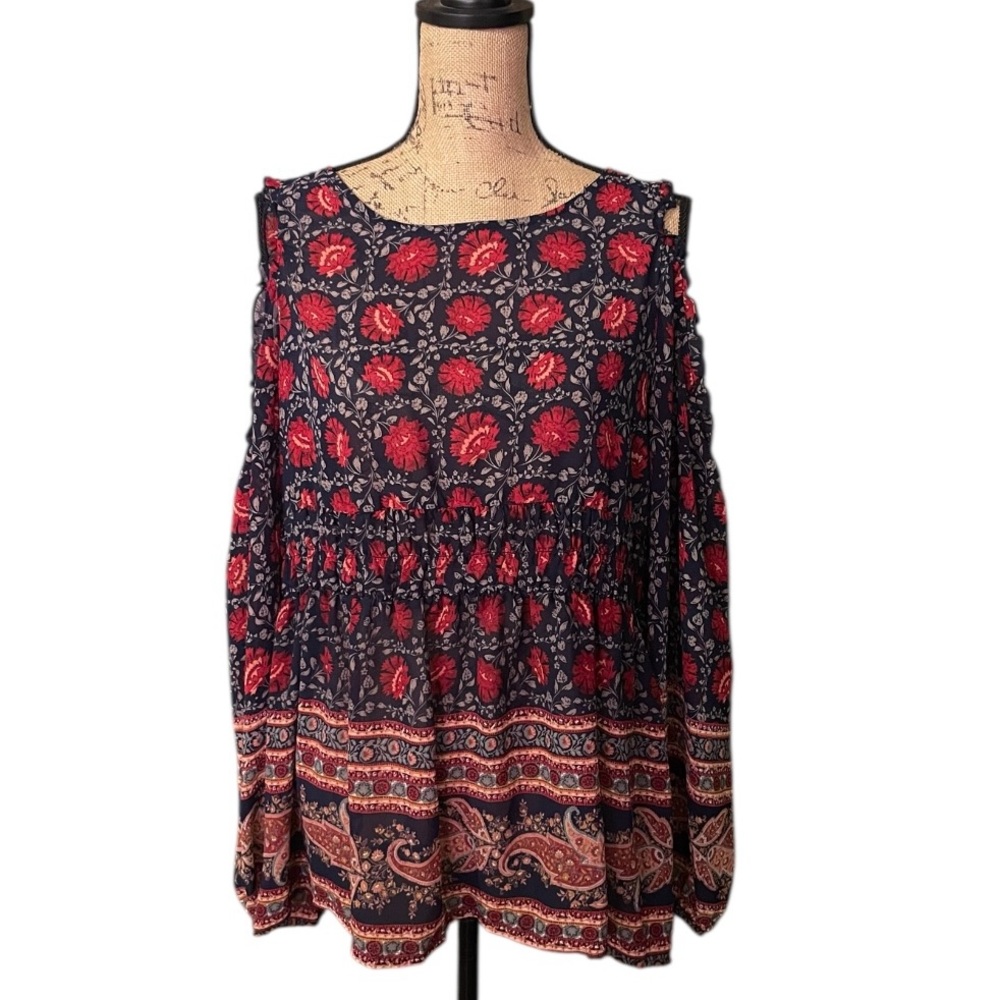 Knox Rose‎ Red and Blue Blouse with Elegant Design
